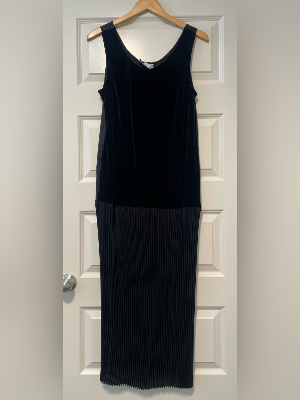 S.L. Fashions Vintage Black Velvet & Pleated Maxi Dress